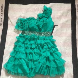 One strap teal dress